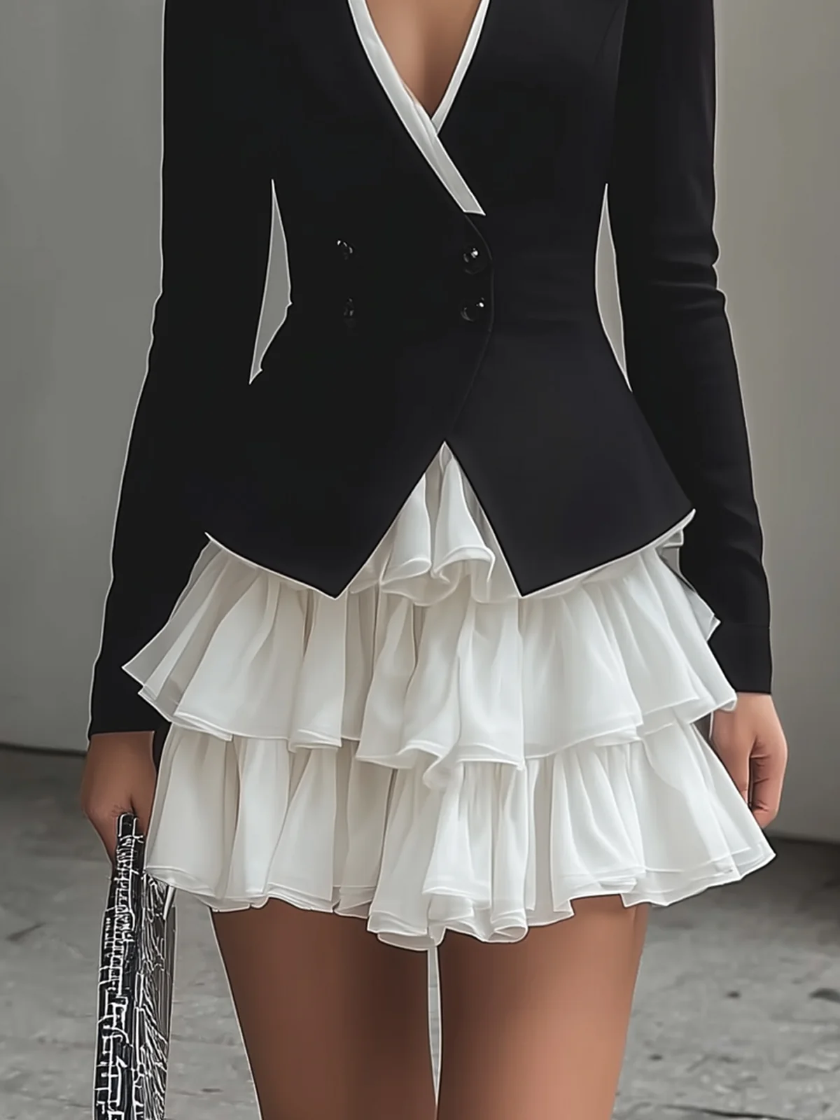 Black Suit And White Chiffon Set - Image 3