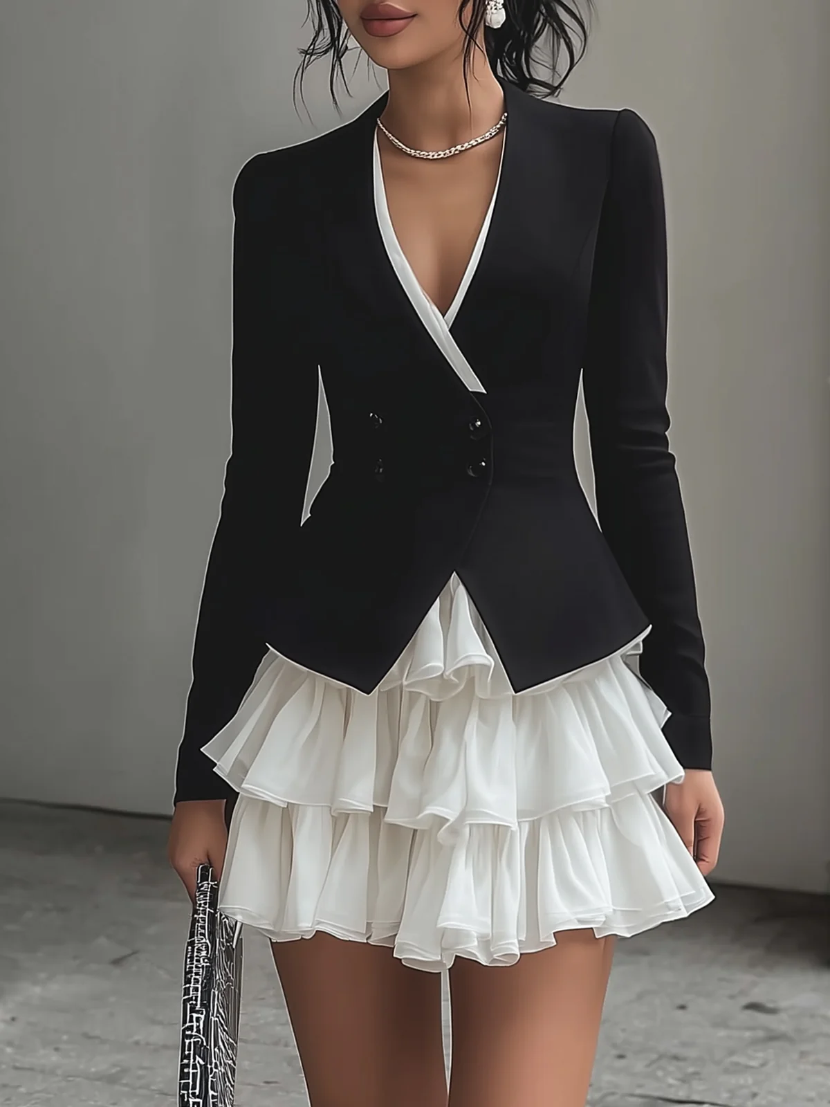 Black Suit And White Chiffon Set - Image 4