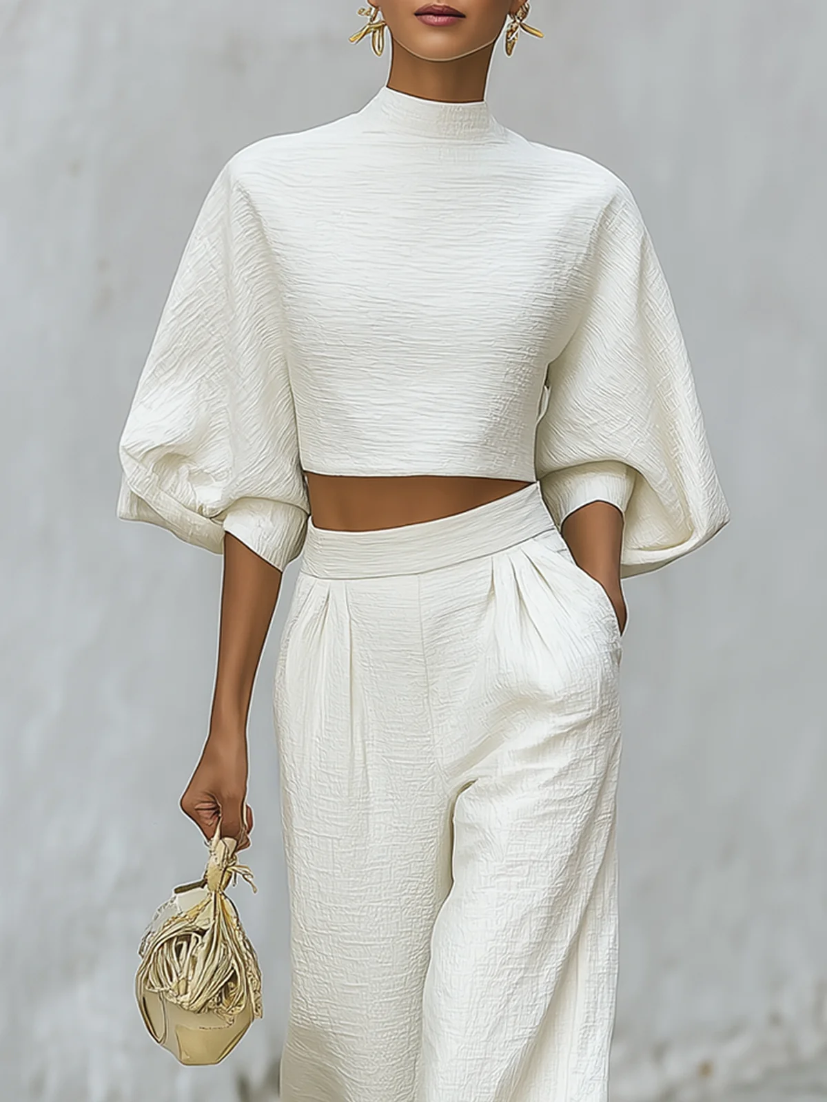 Creamy White Textured Lantern Sleeve Set - Image 5