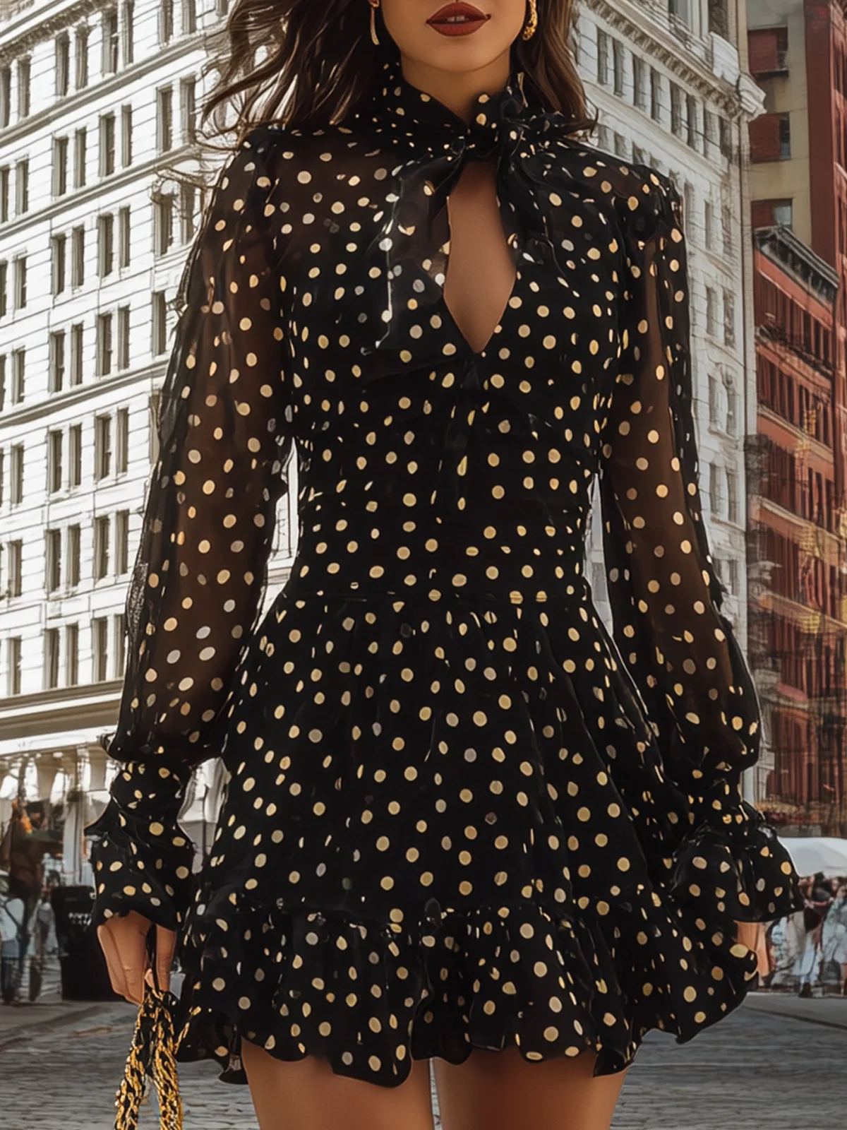 Polka Dot Chiffon Dress With Ruffled Details - Image 4