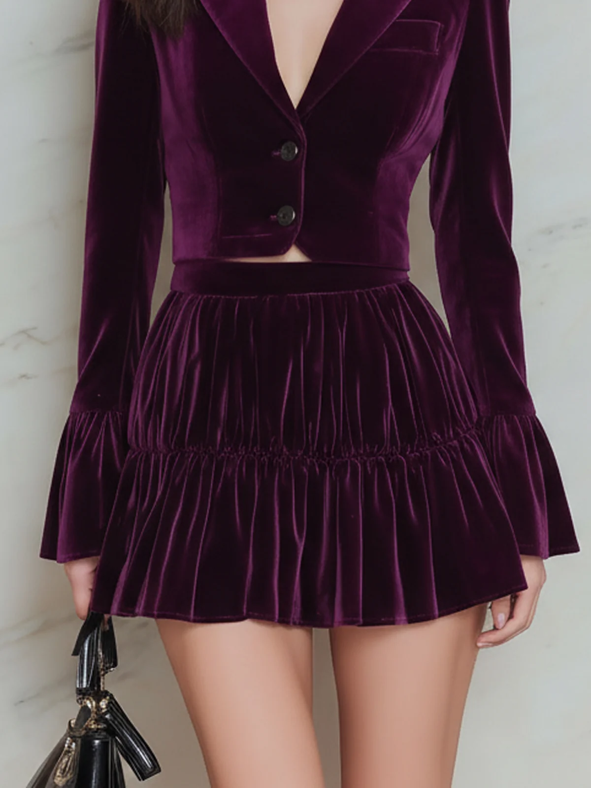 Short Blazer And Double-layered Pleated Skirt Set - Image 3